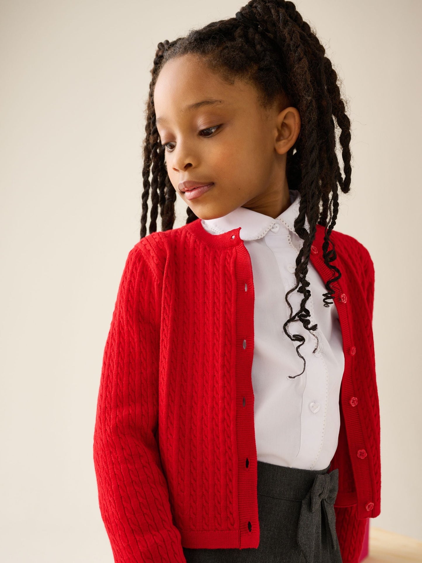 Dsiney Kidz - Red Cotton Rich Cable Knit School Cardigan (3-16yrs) image 4