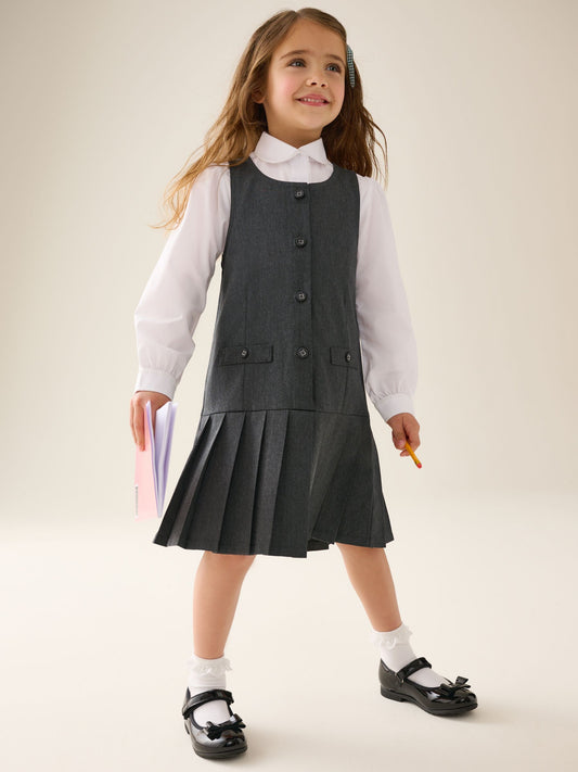 Dsiney Kidz - Grey Drop Waist Pleated Pinafore School Dress (3-14yrs) image 2