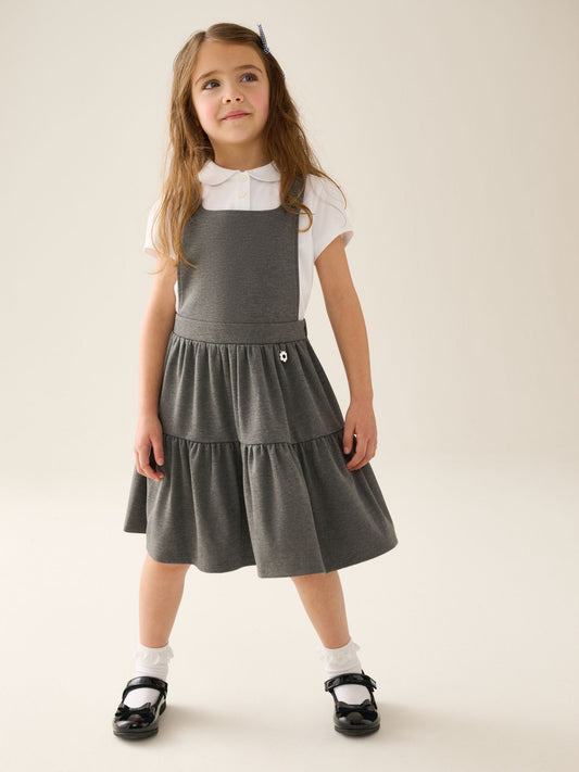 Dsiney Kidz - Grey Jersey Stretch Tiered Pinafore School Dress (3-14yrs) image 2