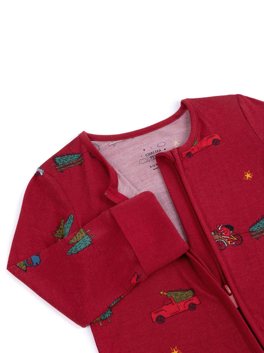 Chelsea Peers Red TENCEL™ Modal Christmas Tree Car Print Pyjamas image 2