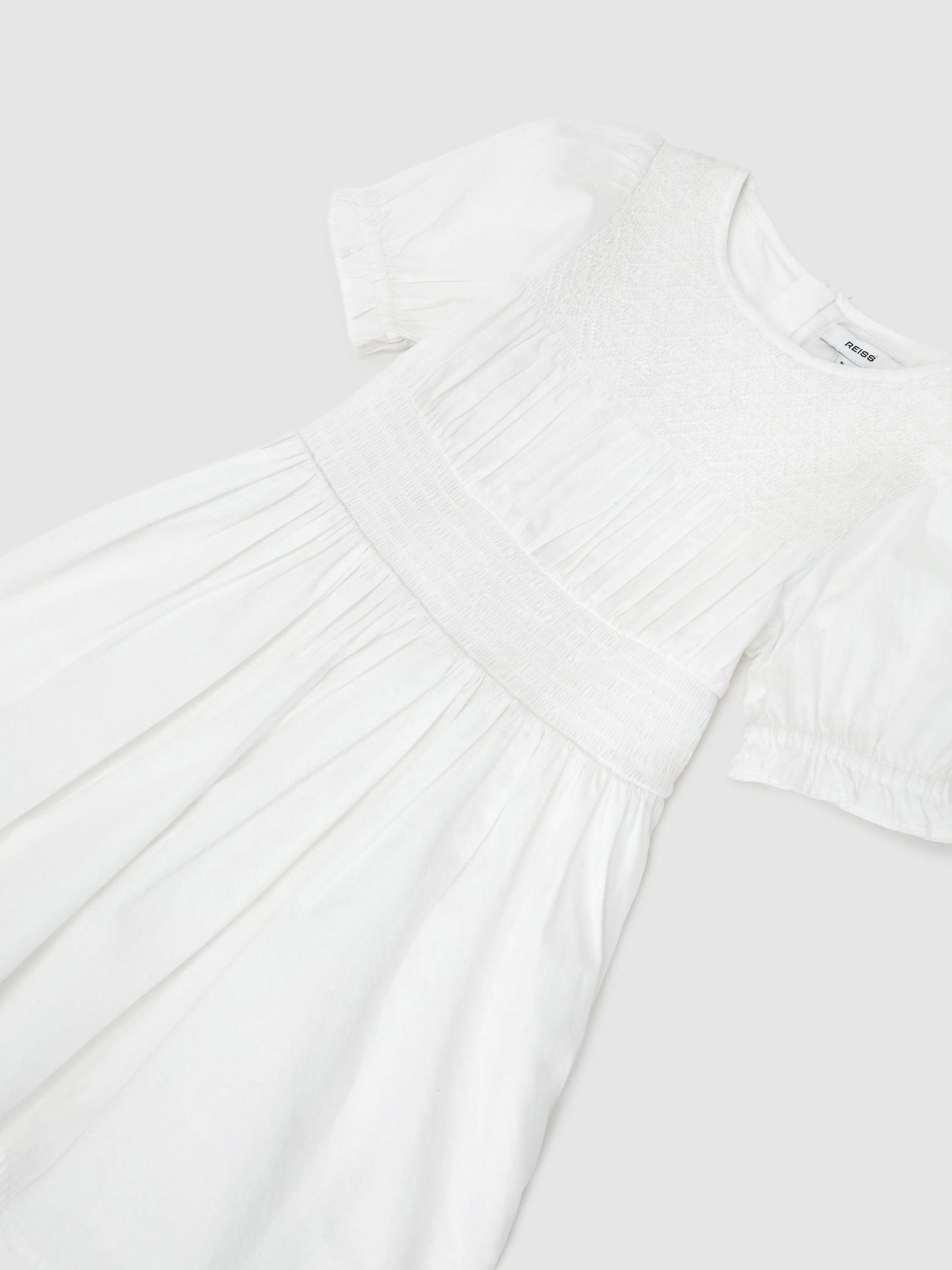 Reiss White Amber 13-14 yrs Cotton Shirred Puff-Sleeve Dress image 1