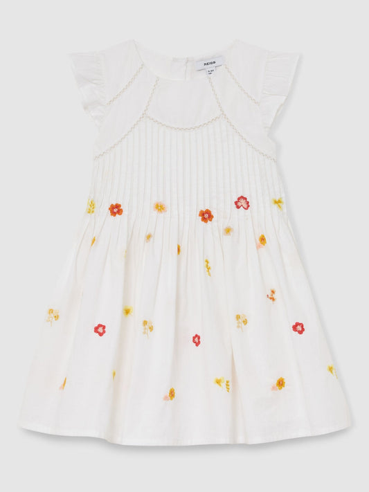 Reiss White Susie 3-9 yrs Cotton Embroidered Pintuck Dress image 2