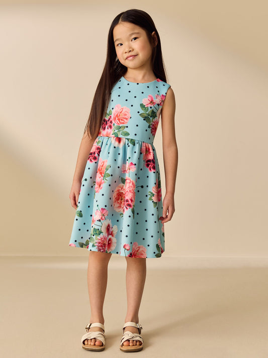 Blue Floral Spot Scuba Occasion Dress (3-16yrs) image 2