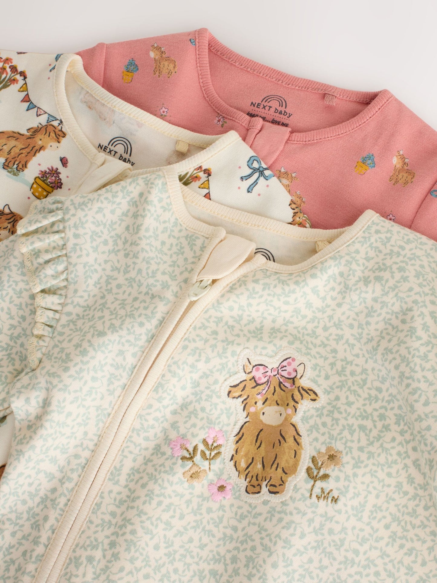 Pink/Green Hamish Two Way Zip Baby Sleepsuits 3 Pack (0-3yrs) image 8