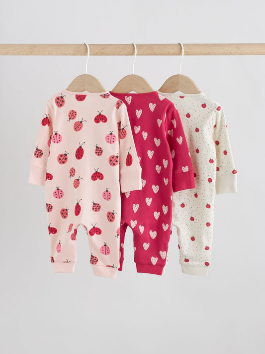 Red Ladybird Two Way Zip Baby Sleepsuit 3 Pack (0mths-3yrs) image 2