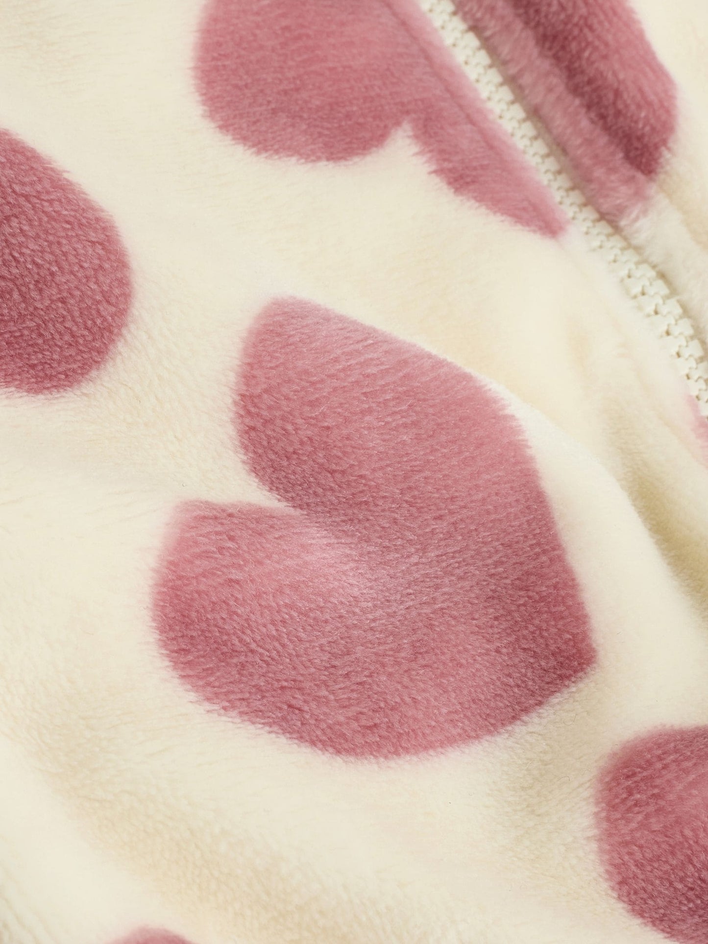 Ecru/Pink Heart Two Way Zip Fleece Sleepsuit image 9