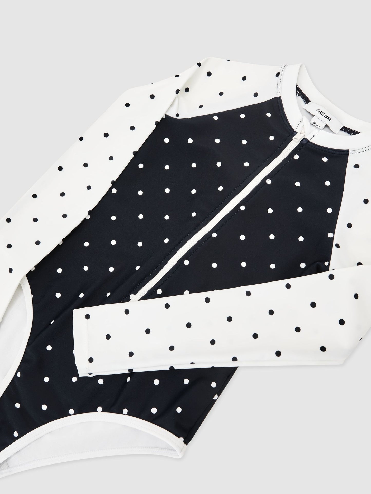 Reiss Navy/Ivory Sally 9-13 yrs Polka-Dot Long-Sleeve Swimsuit image 3