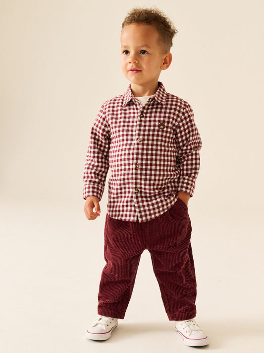 Dsiney Kidz - Burgundy Red Barrel Leg Textured Corduroy Pull On Trousers (3mths-7yrs) image 2