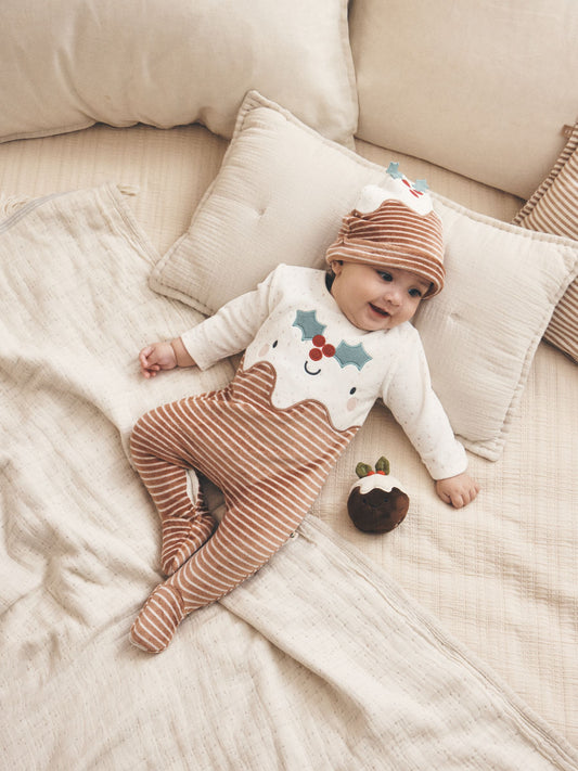 Neutral Christmas Pudding Sleepsuit & Hat Set (0mths-2yrs) - image 1