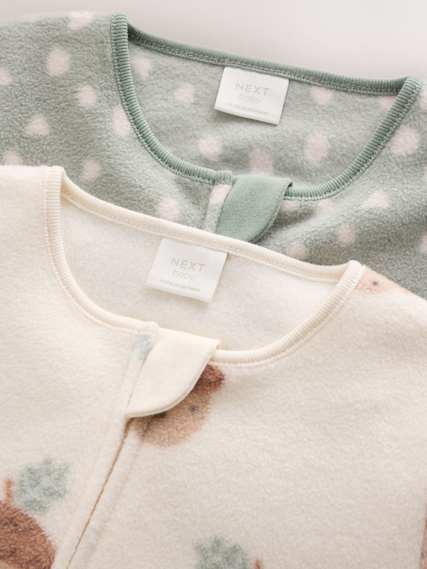 Sage Green Microfleece Two Way Zip Baby Sleepsuits 2 Pack image 9
