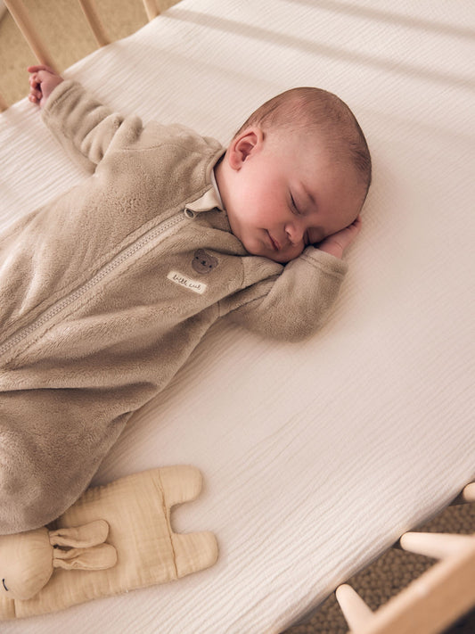 Neutral Bear Fleece Two Way Zip Baby Sleepsuit image 2