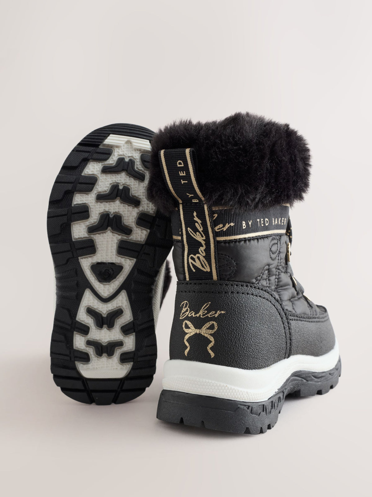 Baker by Ted Baker Black Quilted Nylon Bow Snow Boots - image 4