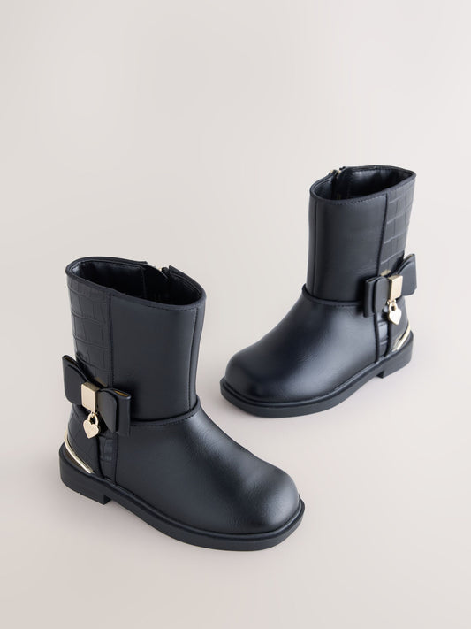 Dsiney Kidz - Baker by Ted Baker Bow Black Boots with Croc Effect image 2