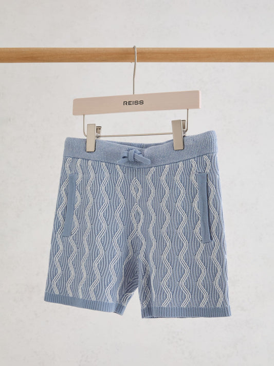 Reiss Blue Bodhi 3-9 yrs Wave-Knit Drawstring Shorts image 2