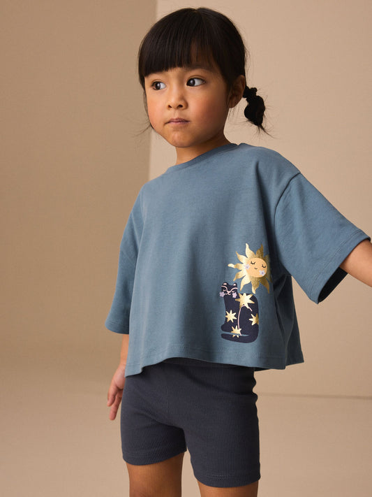 Blue Short Sleeve T-Shirt and Shorts Set (3mths-7yrs) image 3