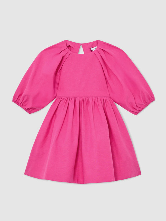 Reiss Pink Mandy 9-13 yrs Puff-Sleeve Cut-Out Back Dress image 2