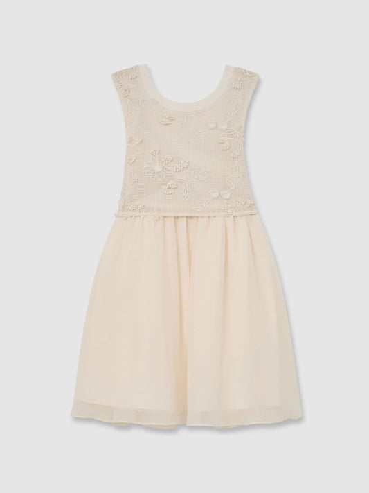 Reiss Neutral Gianna 9-13 yrs Floral-Embroidered Latticework Dress image 2