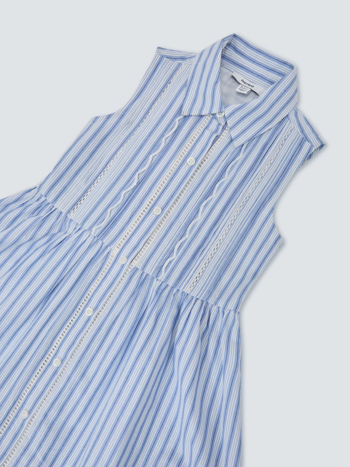 Reiss Blue/White Juliette 3-9 yrs Cotton Striped Lace-Trim Shirt Dress image 3