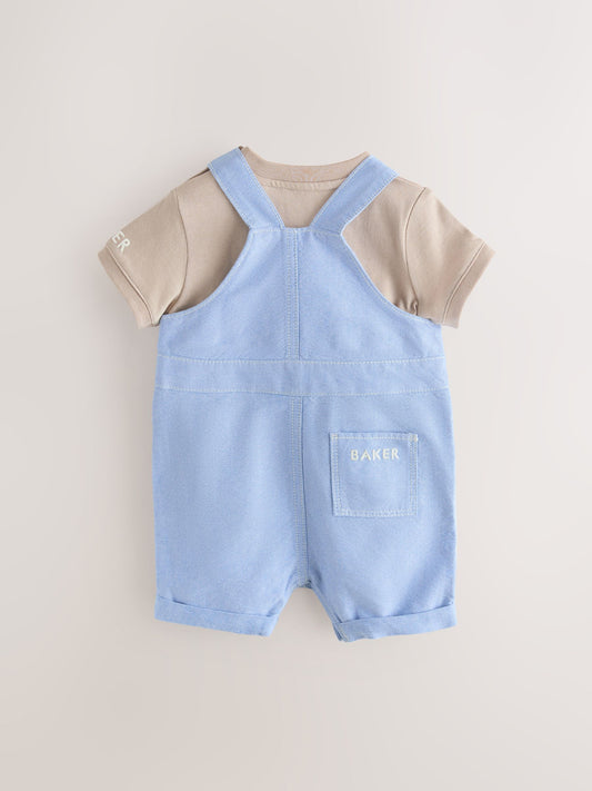 Baker by Ted Baker Blue/Stone Chambray Dungarees And T-Shirt Set image 2