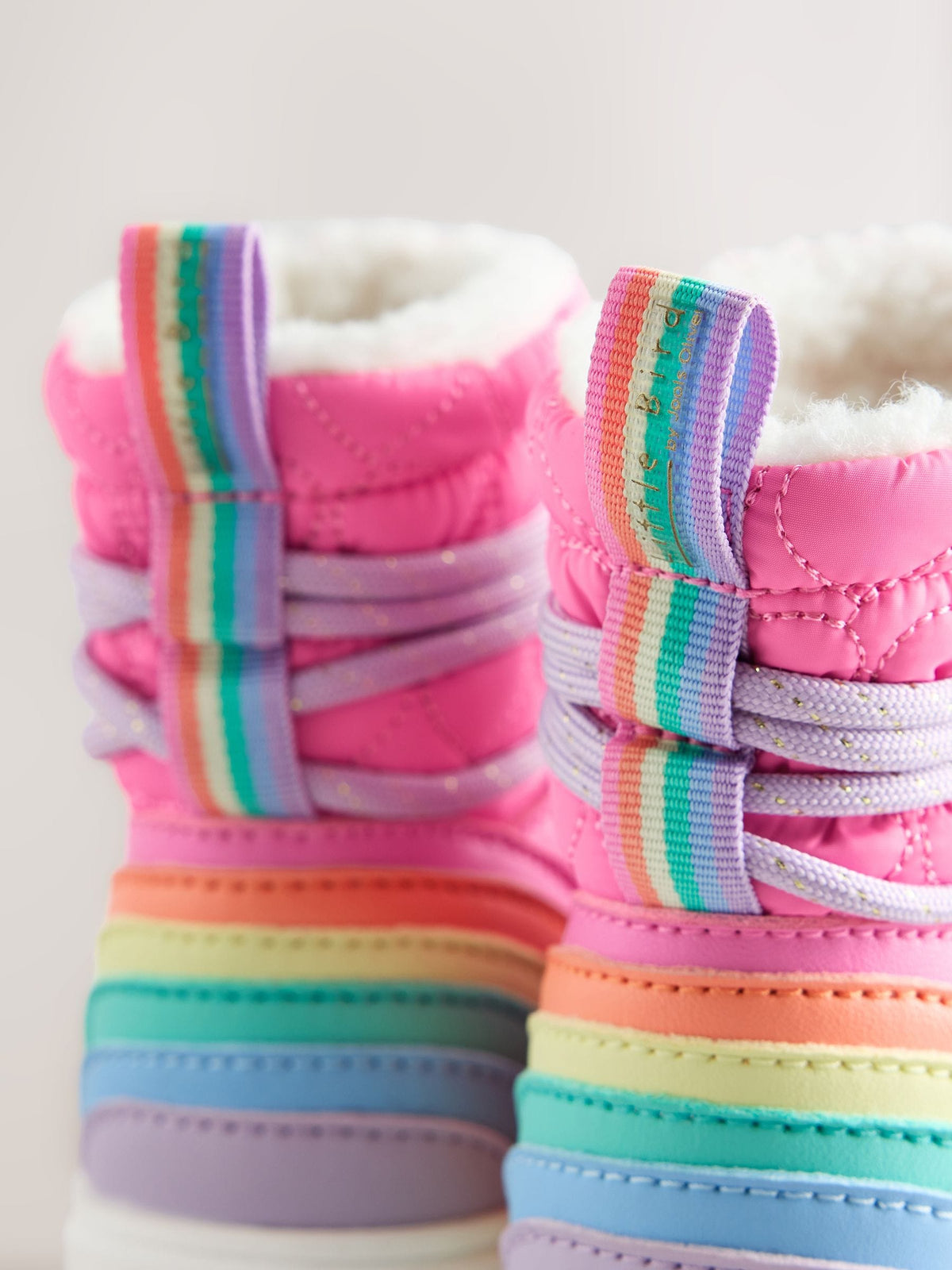 Little Bird Pink Pastel Rainbow Quilted Heart Snow Boots - image 4