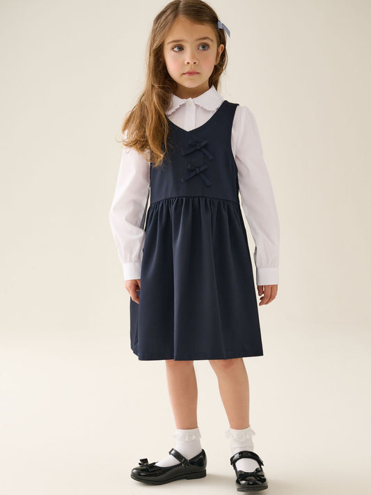 Dsiney Kidz - Navy Blue Asymmetric Bow Front School Pinafore Dress (3-14yrs) image 2