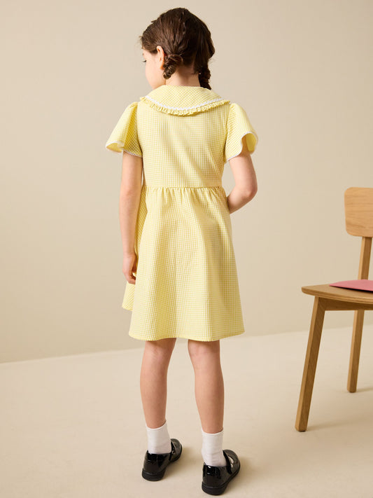 Dsiney Kidz - Yellow Gingham Cotton Rich Angel Sleeve School Dress (3-14yrs) image 2