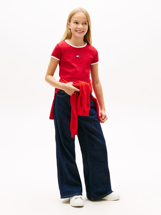 Dsiney Kidz - Tommy Hilfiger Red Heritage Flag Ribbed Extra Slim T-Shirt image 2
