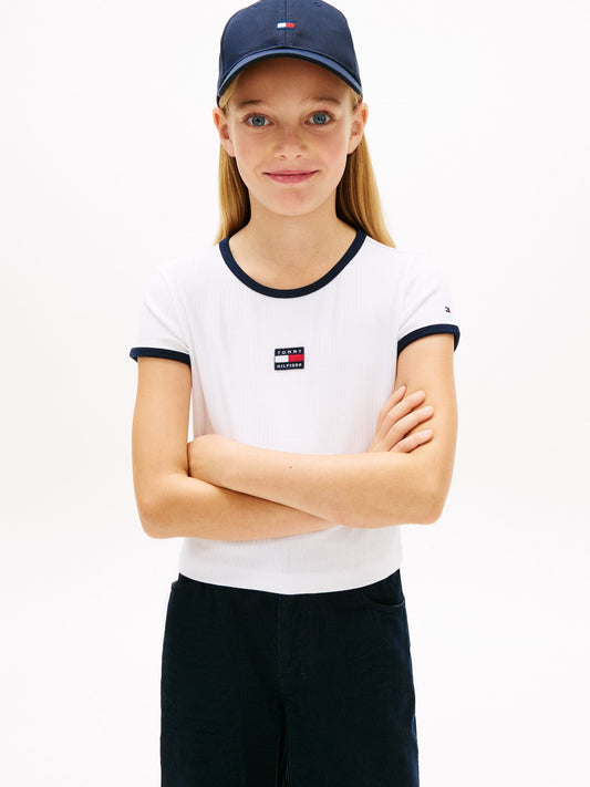 Dsiney Kidz - Tommy Hilfiger White Heritage Flag Ribbed Extra Slim T-Shirt image 2
