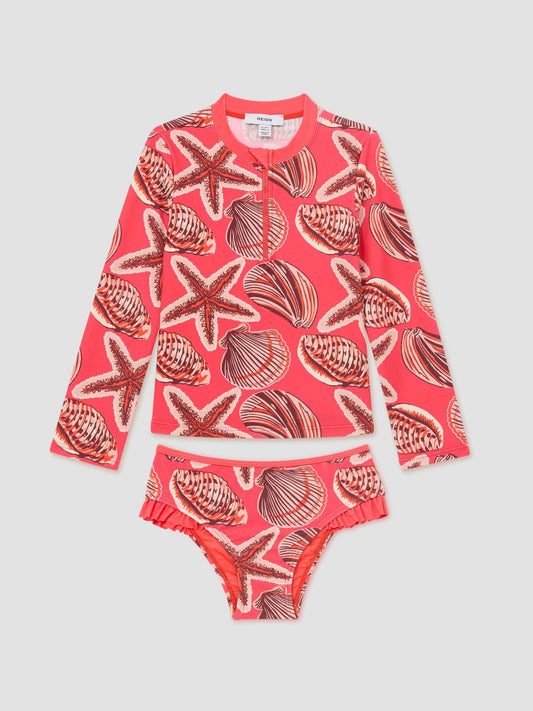 Reiss Coral Pink Nola 9-13 yrs Printed Rash Vest Bikini Set image 2