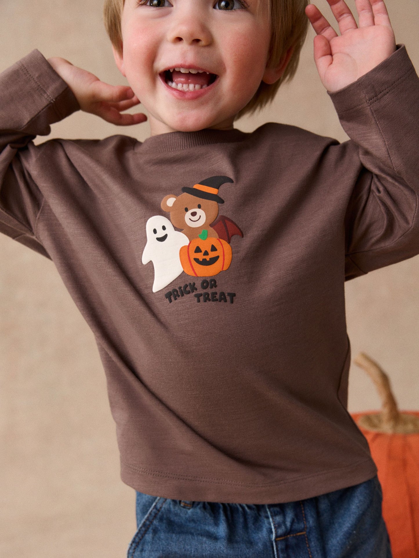 Dsiney Kidz - Brown Halloween Trick or Treat Character Long Sleeve Back Graphic T-Shirt (3mths-7yrs) image 4