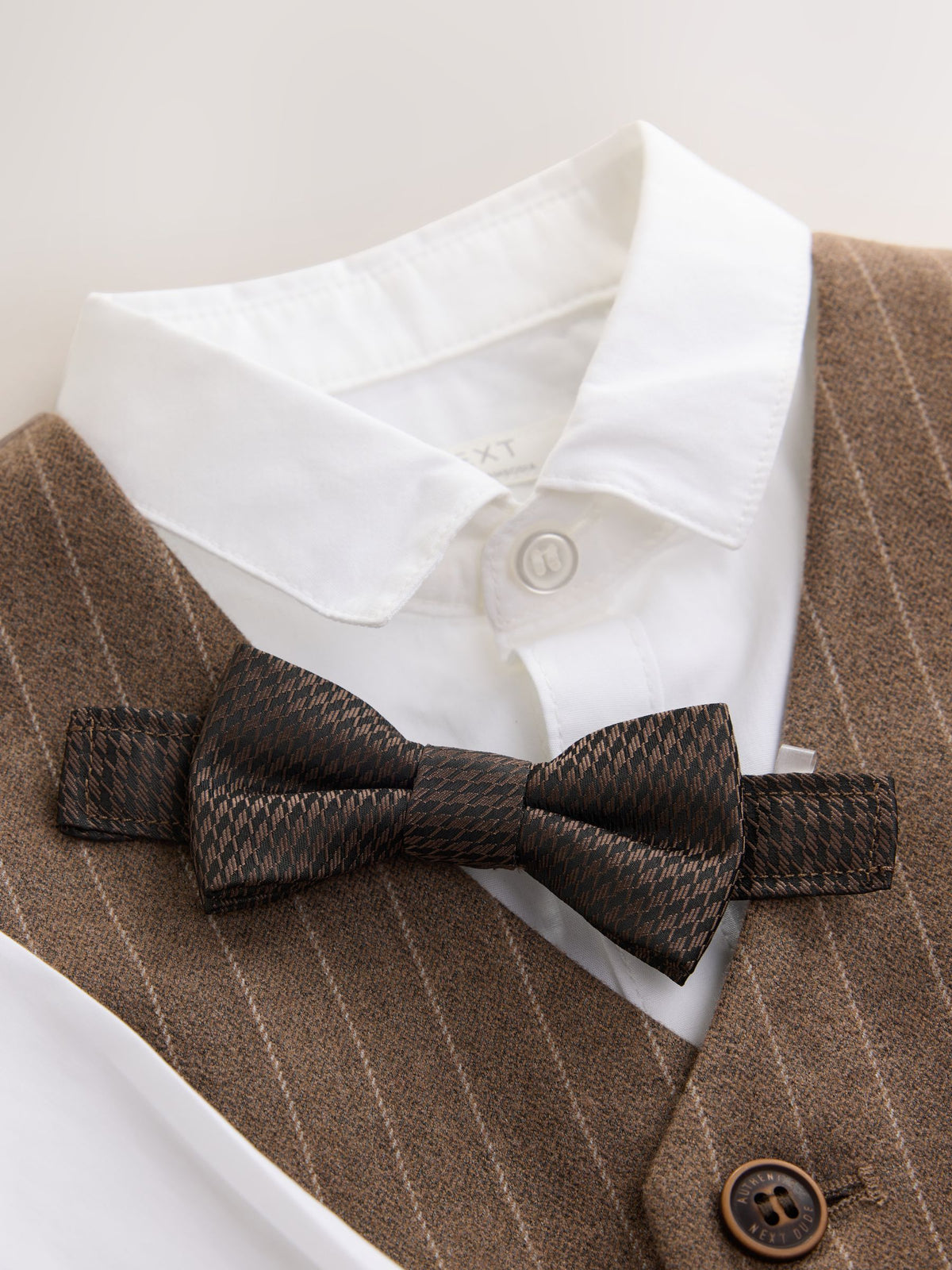 Dsiney Kidz - Brown Pinstripe Waistcoat Shirt Trousers & Bow Tie Set (3mths-9yrs) image 5