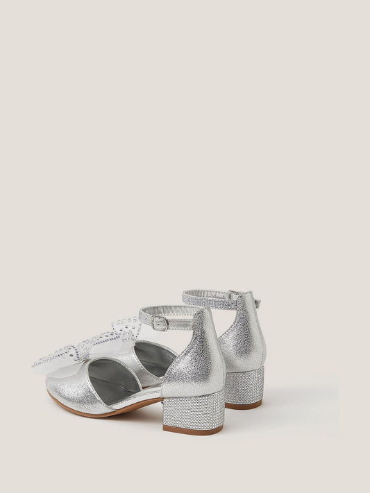 Monsoon Silver Diamanté Bow Metallic Two-Part Heels image 2