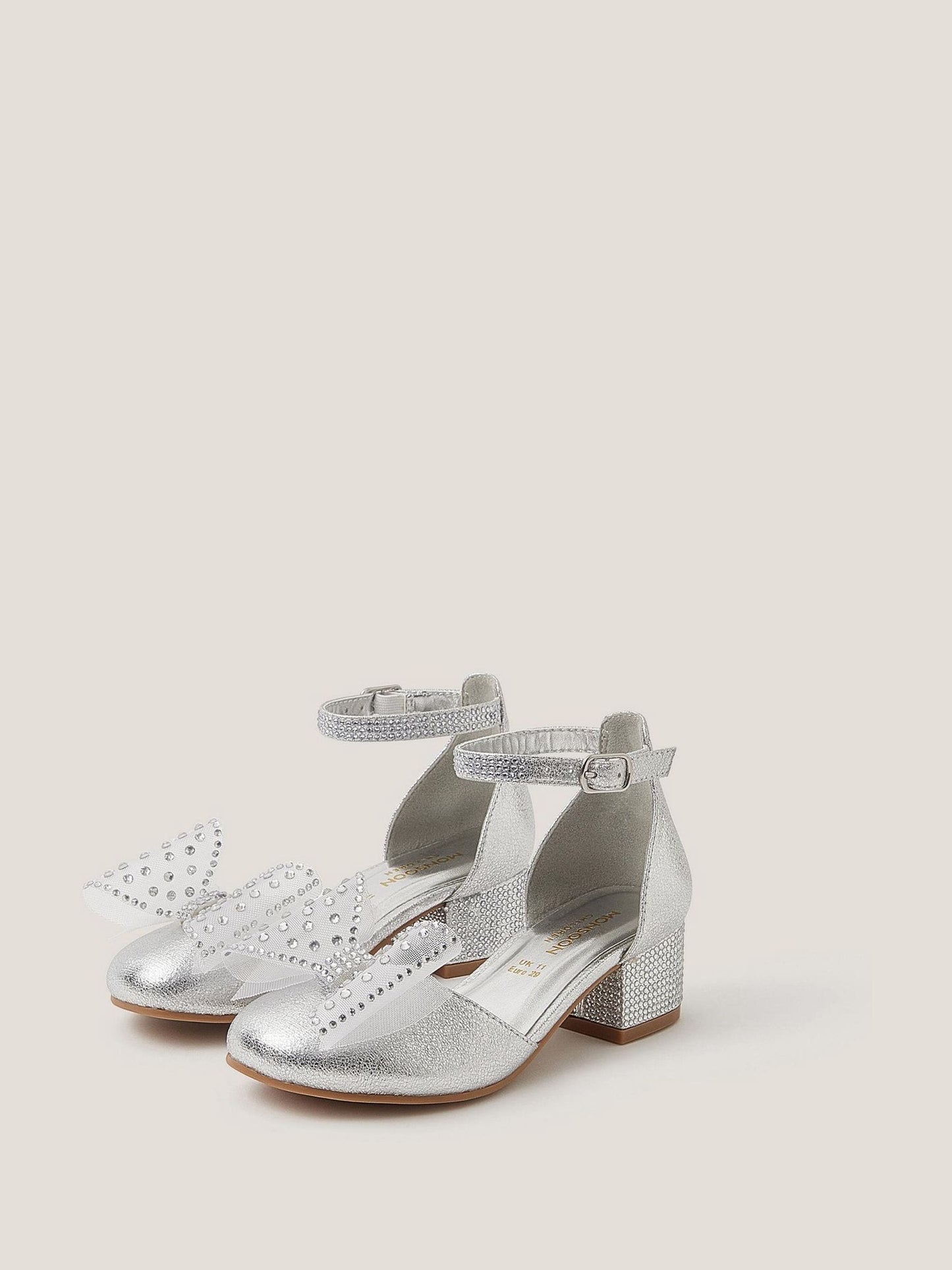 Monsoon Silver Diamanté Bow Metallic Two-Part Heels image 3