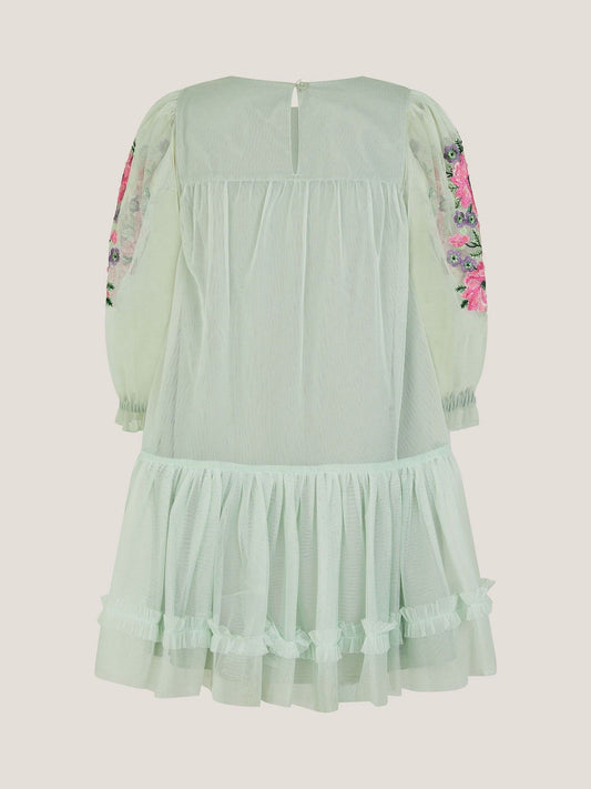 Monsoon Green Peony Embroidered Tulle Party Dress image 2