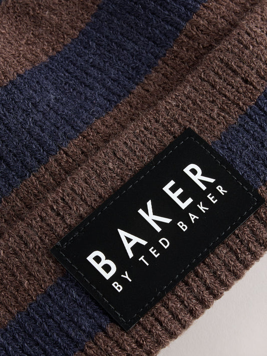 Dsiney Kidz - Baker by Ted Baker Blue/Chocolate Brown Stripe Beanie and Mittens Set image 2