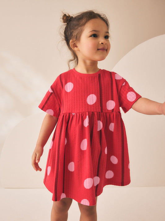 Dsiney Kidz - Red Pink Polka Dot Short Sleeve Jersey Dress (3mths-7yrs) image 2