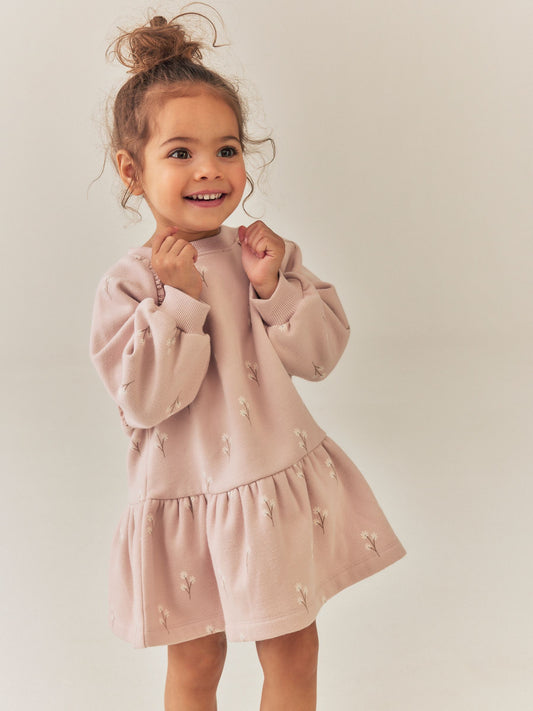Dsiney Kidz - Cream Pink Ditsy Floral Long Sleeve Sweat Dress (3mths-7yrs) image 2