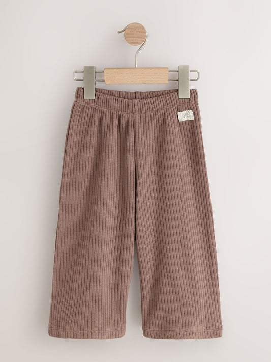 Dsiney Kidz - Neutral/Lilac Ribbed Wide Leg Trousers 3 Pack (3mths-7yrs) image 2