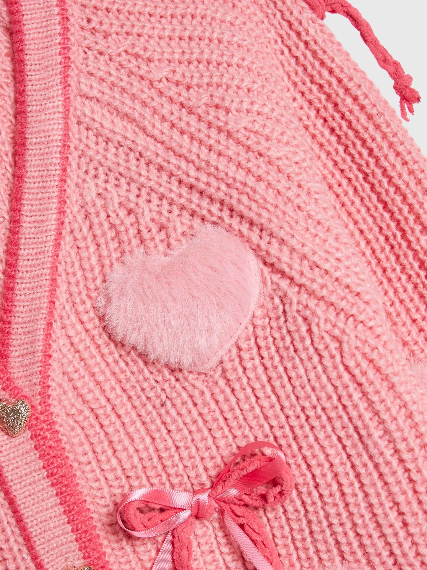 River Island Pink 3D Heart & Bow Cardigan image 4