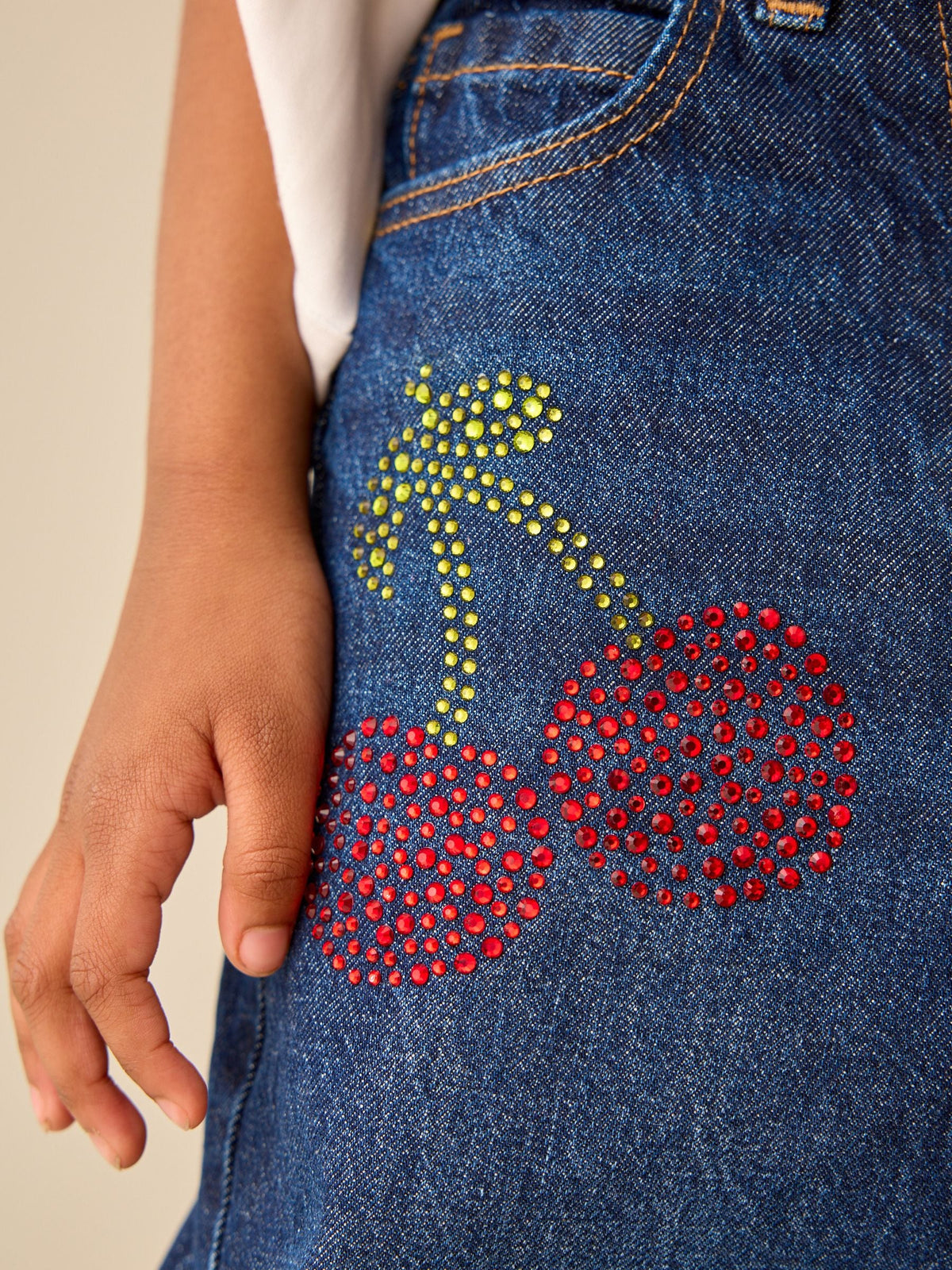 Dark Wash Diamante Cherries Barrel Jeans (3-16yrs) - image 4