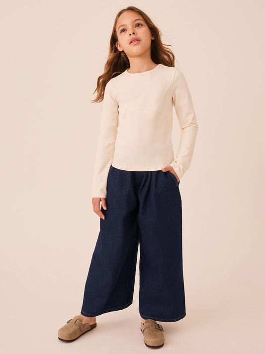 Dsiney Kidz - Blue Rinse Wash Denim Pull On Wide Leg Jeans (3-16yrs) image 2