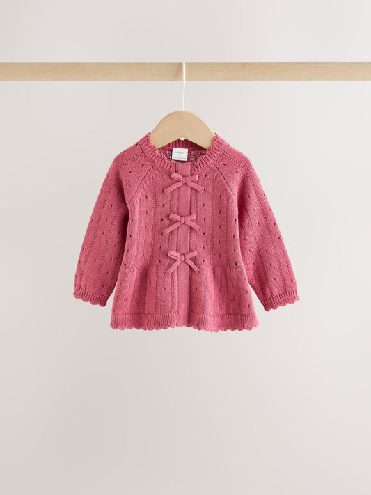 Pink Frill Knitted Bow Baby Cardigan & Leggings Set 2 Piece (0mths-2yrs) image 2