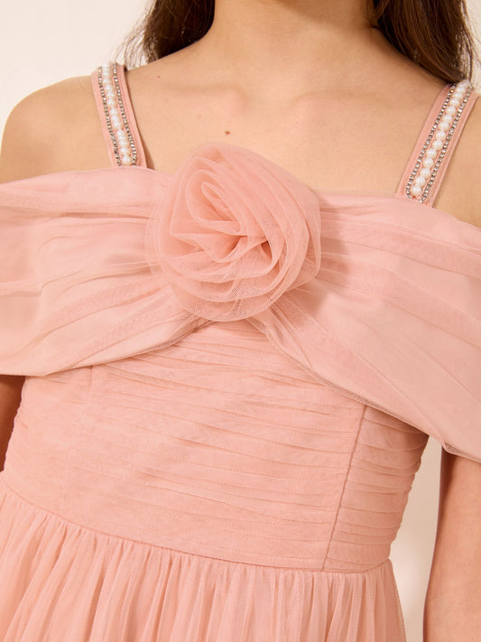 Dsiney Kidz - Lipsy Pink Bardot Mesh Corsage Occasion Dress (7-16yrs) image 2