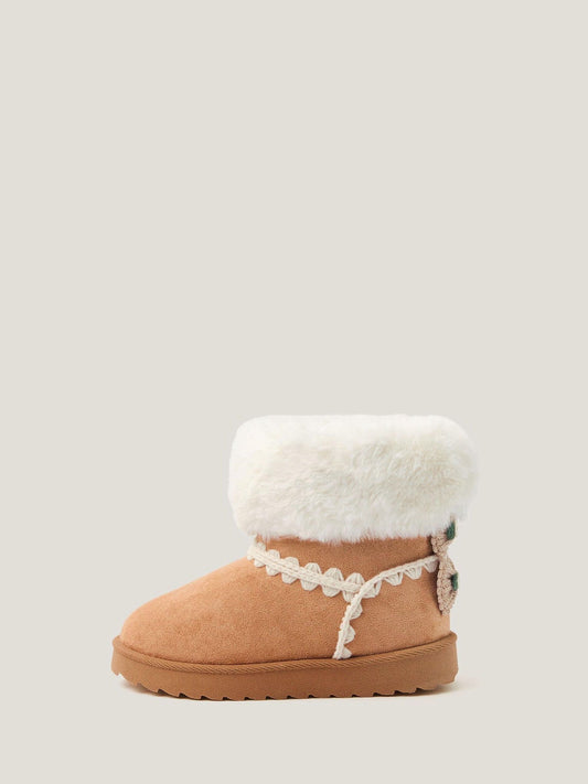 Monsoon Natural Crochet Bow Fluffy Ankle Boots image 2