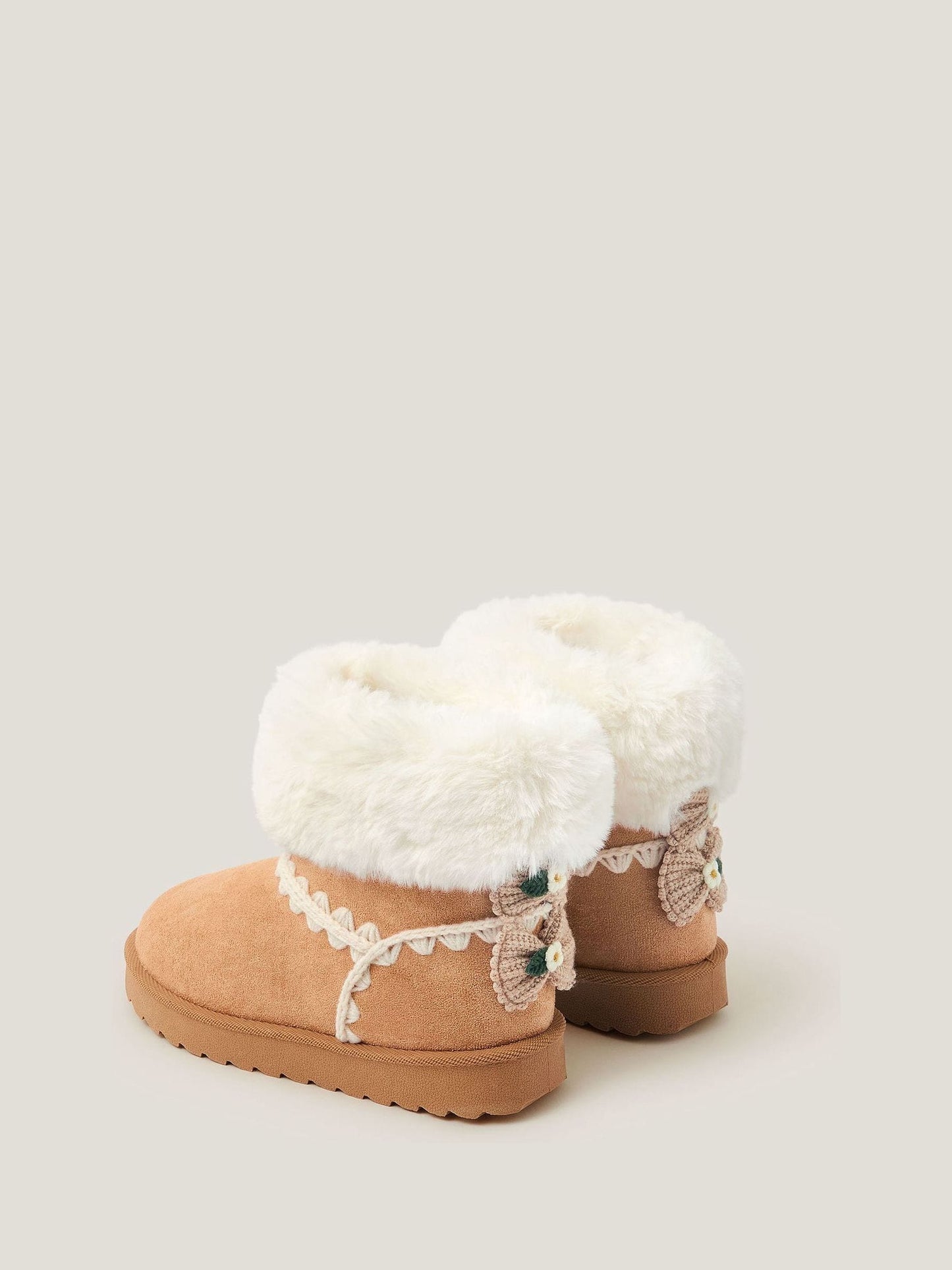 Monsoon Natural Crochet Bow Fluffy Ankle Boots image 3
