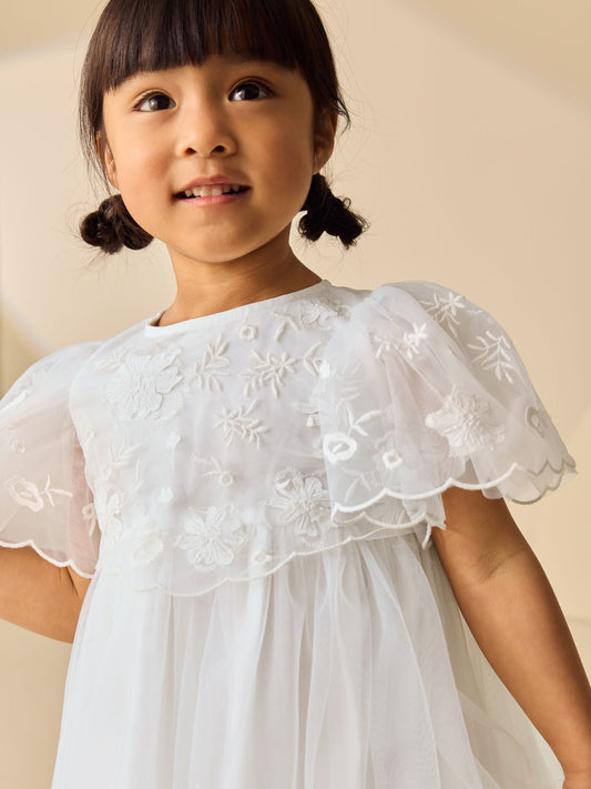 Dsiney Kidz - White Embroidered Mesh Occasion Dress (3mths-8yrs) image 2