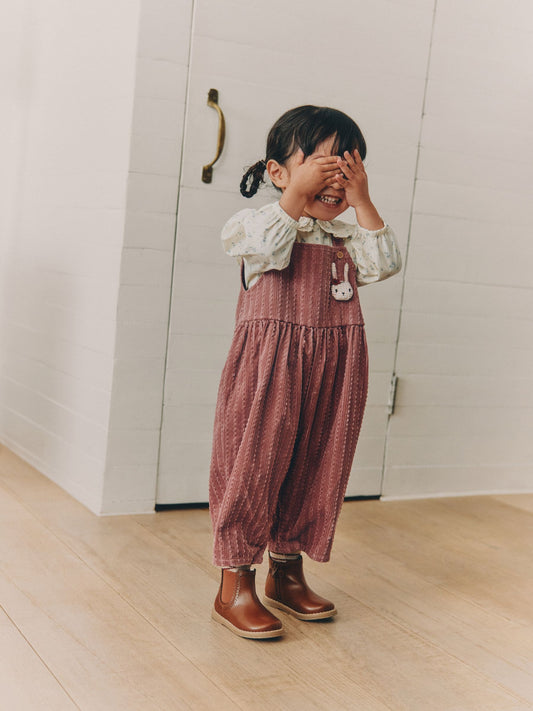 Dsiney Kidz - Pink Corduroy/ Ecru Ditsy Blouse & Dungarees Set 2 Piecs (3mths-7yrs) image 2