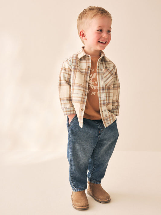 Dsiney Kidz - Ecru Check Long Sleeve Shirt and T-Shirt Set 2 Piece (3mths-7yrs) image 2