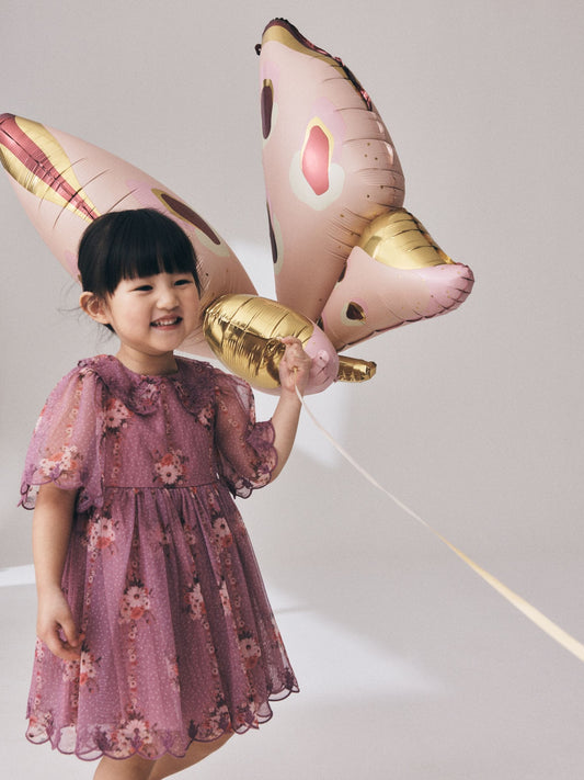 Dsiney Kidz - Purple Floral Lace Collar Short Sleeve Occasion Dress (3mths-8yrs) image 2