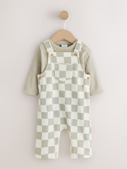 Disney Kidz - Neutral Checkerboard Jersey Dungaree and Bodysuit Baby Set (0mths-2yrs) image 1
